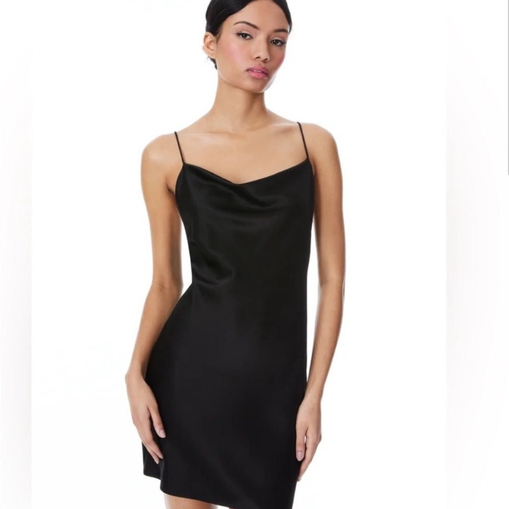 Alice + Olivia Black Spaghetti Strap Mini Slip Dress